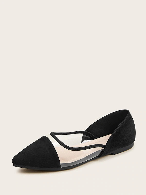 CM-SHS903962 Women Casual Seoul Style Point Toe PVC Panel Flats - Black