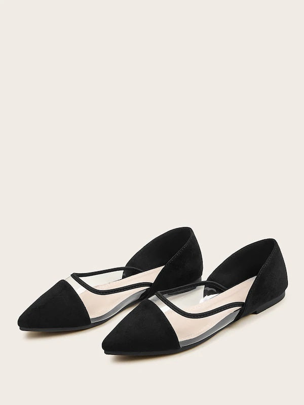 CM-SHS903962 Women Casual Seoul Style Point Toe PVC Panel Flats - Black