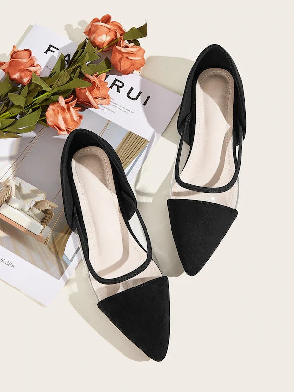 CM-SHS903962 Women Casual Seoul Style Point Toe PVC Panel Flats - Black