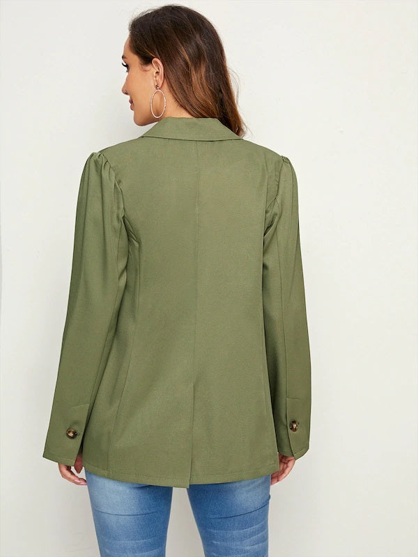 CM-CS904571 Women Elegant Seoul Style Long Sleeve Lapel Neck Single Button Blazer - Army Green