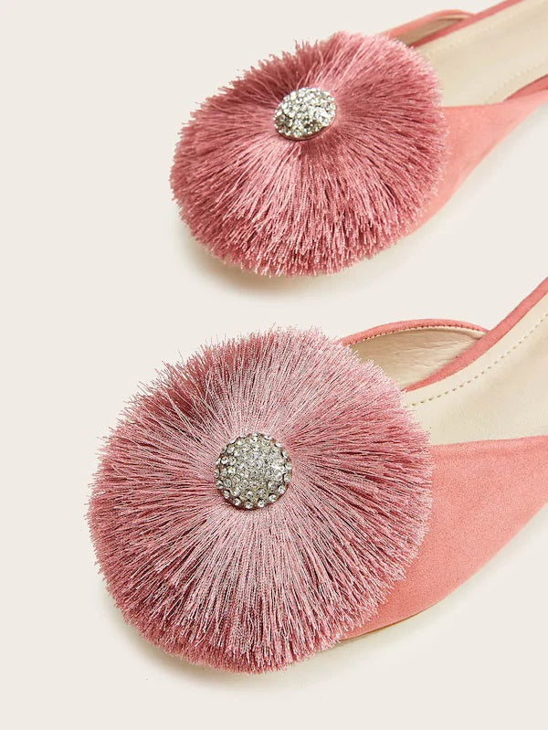 CM-SHS911300 Women Elegant Seoul Style Peep Toe Fringe Decor Sliders - Pink