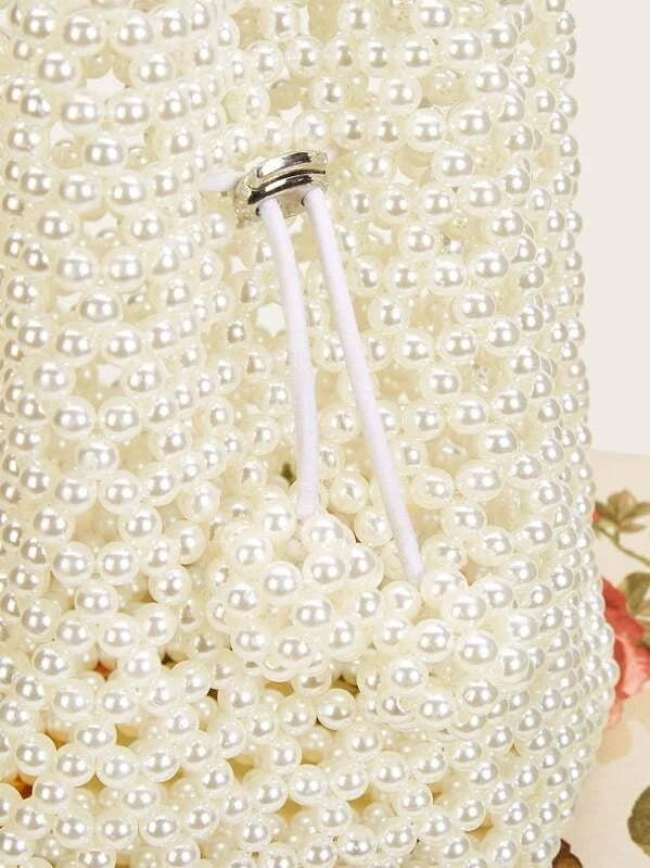 CM-BGS912348 Women Elegant Seoul Style Faux Pearl Beaded Tote Bag - White