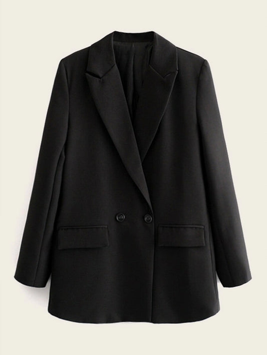 CM-CS917859 Women Elegant Seoul Style Long Sleeve Double Breasted Lapel Neck Blazer - Black