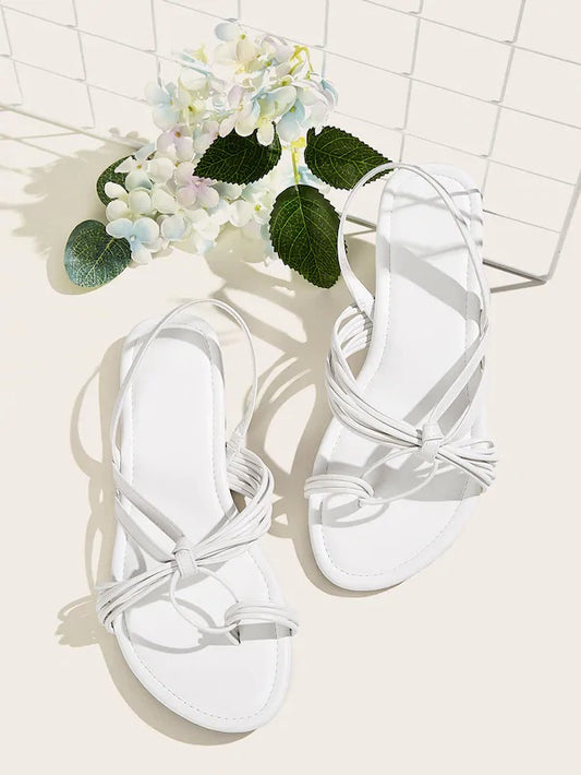 CM-SHS917307 Women Casual Seoul Style Toe Ring Strappy Flat Sandals - White