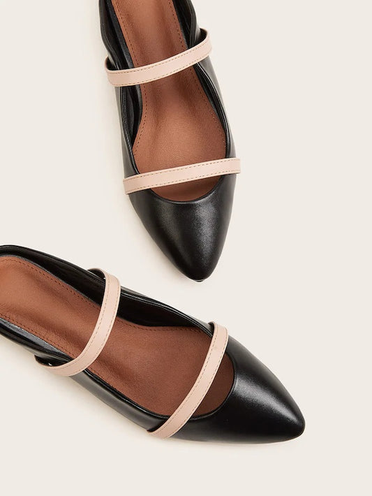 CM-SHS918960 Women Elegant Seoul Style Point Toe Double Strap Flat Mules - Black