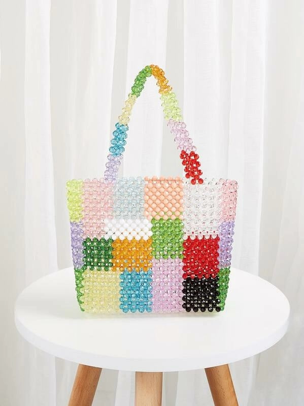 CM-BGS920986 Women Elegant Seoul Style Multi-Color Beaded Tote Bag