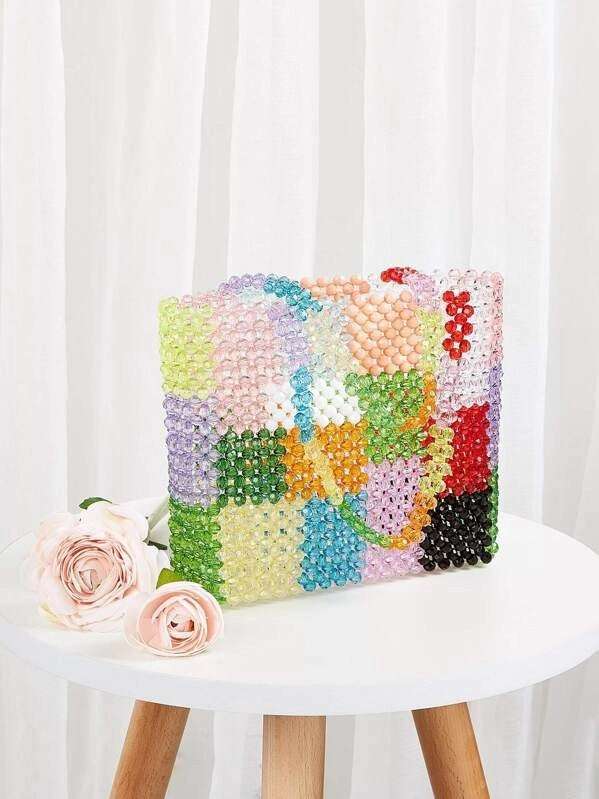 CM-BGS920986 Women Elegant Seoul Style Multi-Color Beaded Tote Bag