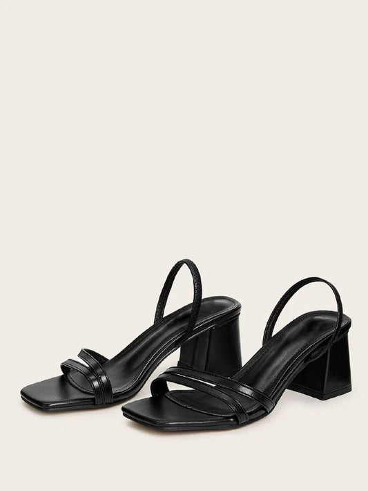 CM-SHS920628 Women Casual Seoul Style Open Toe Slingback Chunky Heels - Black