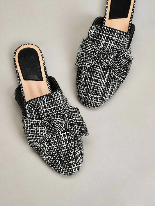 CM-SHS925782 Women Elegant Seoul Style Bow Decor Flat Loafers Mules - Black