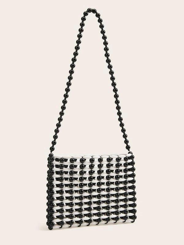 CM-BGS930579 Women Casual Seoul Style Hollow Out Beaded Shoulder Bag - Black