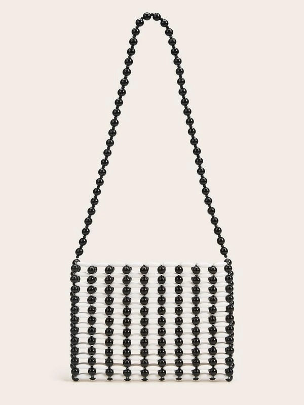 CM-BGS930579 Women Casual Seoul Style Hollow Out Beaded Shoulder Bag - Black