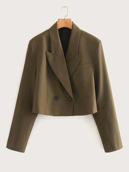 CM-CS012738 Women Casual Seoul Style Long Sleeve Double Breasted Lapel Collar Blazer - Army Green