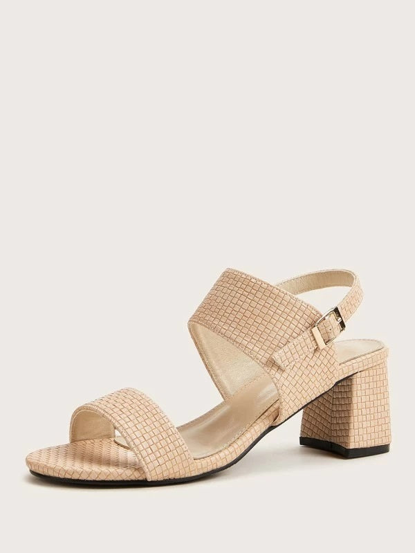 CM-SHS018515 Women Casual Seoul Style Bamboo Weave Slingback Chunky Heels - Beige