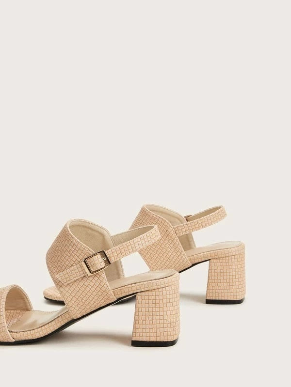 CM-SHS018515 Women Casual Seoul Style Bamboo Weave Slingback Chunky Heels - Beige