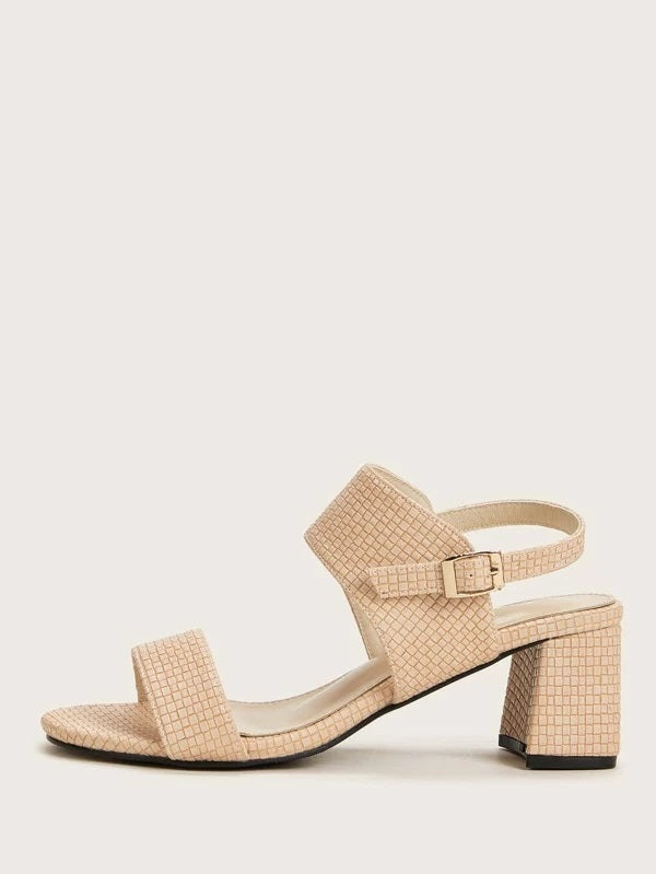 CM-SHS018515 Women Casual Seoul Style Bamboo Weave Slingback Chunky Heels - Beige