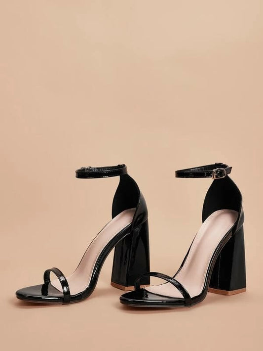 CM-SHS018836 Women Casual Seoul Style Ankle Strap Chunky Heels - Black