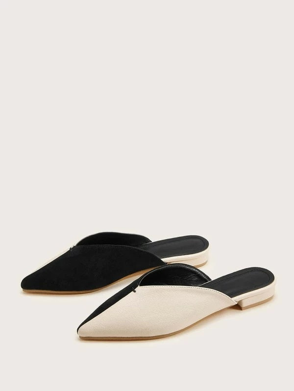 CM-SHS021527 Women Casual Seoul Style Two Tone Point Toe Flat Mules