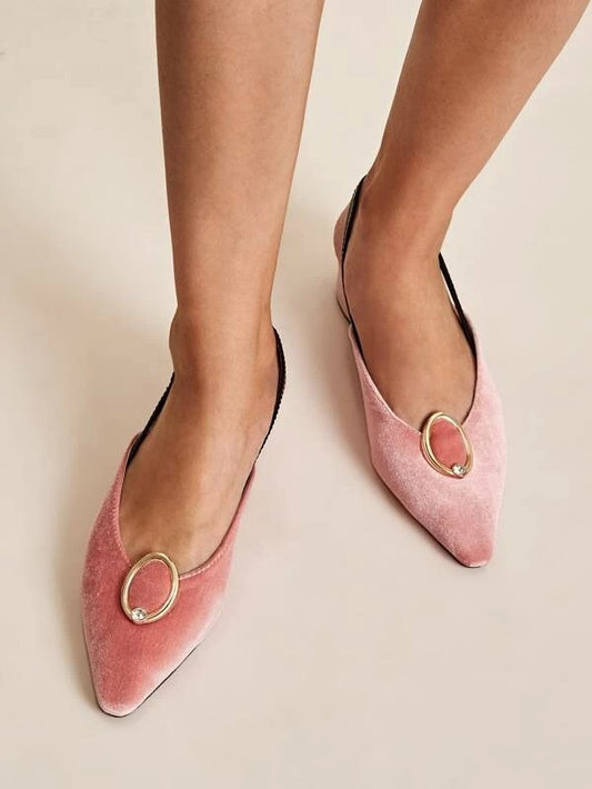CM-SHS022199 Women Casual Seoul Style Point Toe Velvet Slingback Flats - Pink