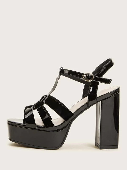 CM-SHS023019 Women Elegant Seoul Style Ankle Strap Chunky Heels - Black