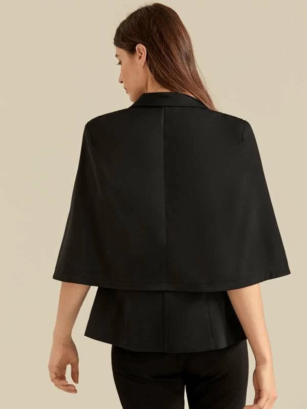 CM-CS008013 Women Elegant Seoul Style Peak Collar Cape Sleeve Solid Blazer - Black