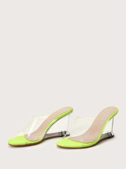 CM-SHS024465 Women Elegant Seoul Style Clear Strap Wedges Mules - Green