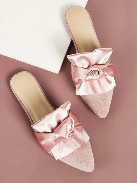 CM-SHS025891 Women Casual Seoul Style Point Toe Knotted Flat Mules - Pink