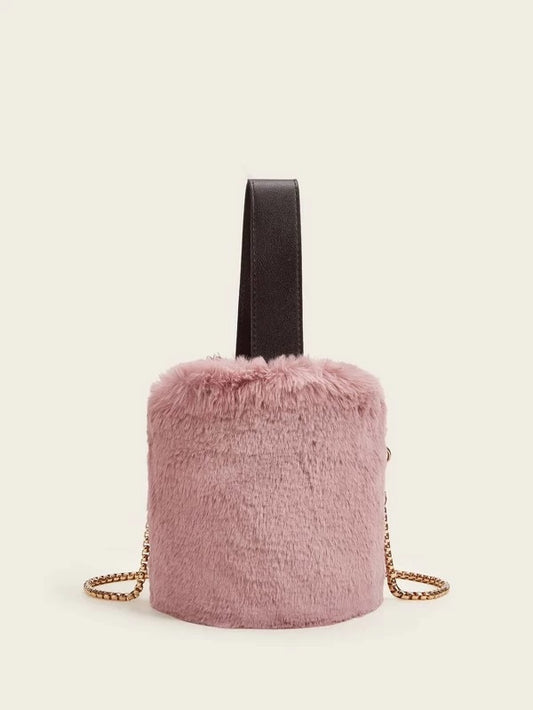 CM-BGS029668 Women Casual Seoul Style Faux Fur Fluffy Bucket Bag - Pink