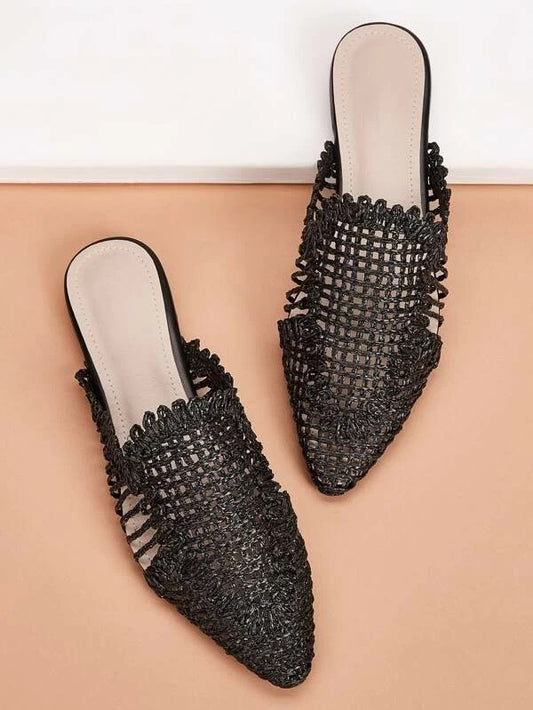 CM-SHS031950 Women Casual Seoul Style Hollow Out Braided Flat Mules - Black