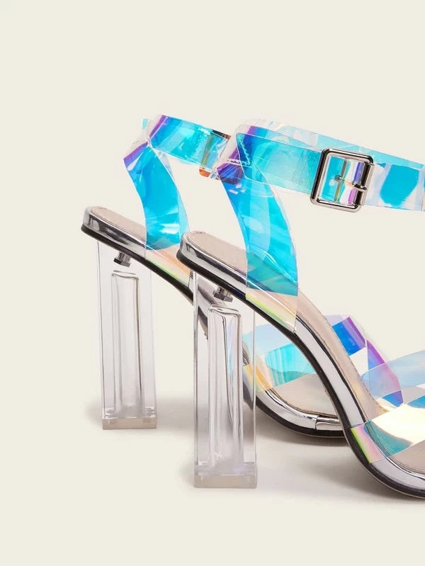 CM-SHS105792 Women Elegant Seoul Style Holographic Ankle Strap Chunky Heels