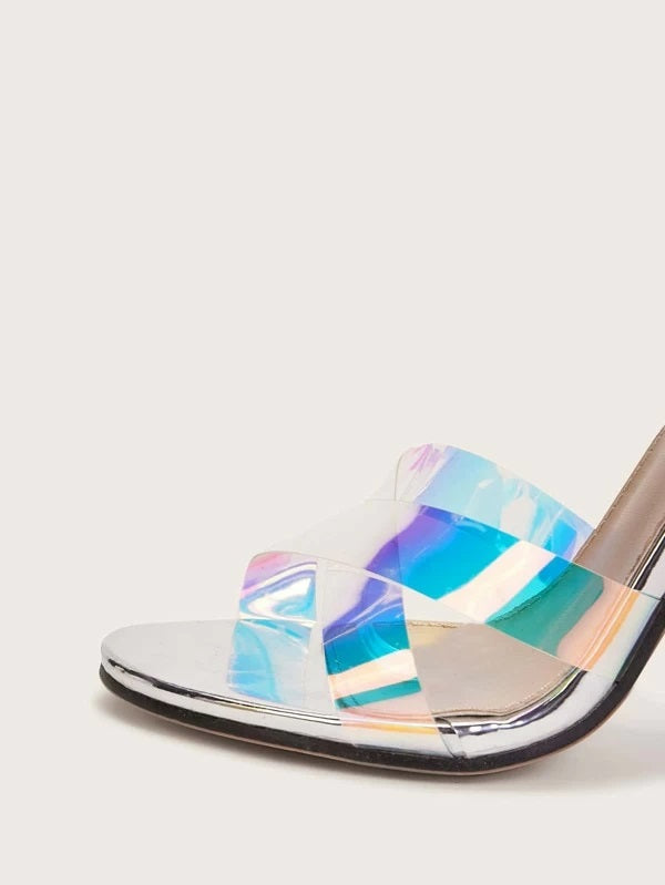 CM-SHS105792 Women Elegant Seoul Style Holographic Ankle Strap Chunky Heels