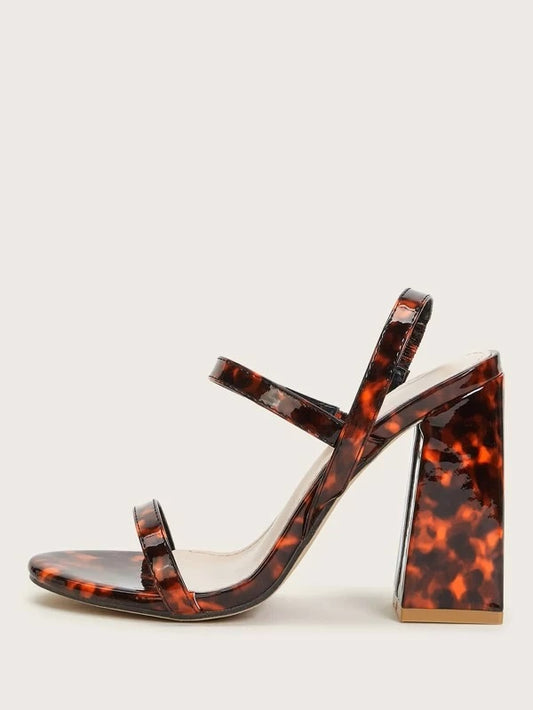 CM-SHS106510 Women Elegant Seoul Style Tortoiseshell Slingback Chunky Heels