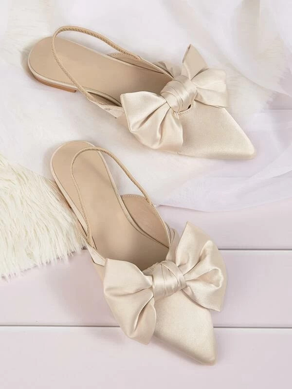CM-SHS107384 Women Trendy Seoul Style Bow Decor Slingback Flats - Beige