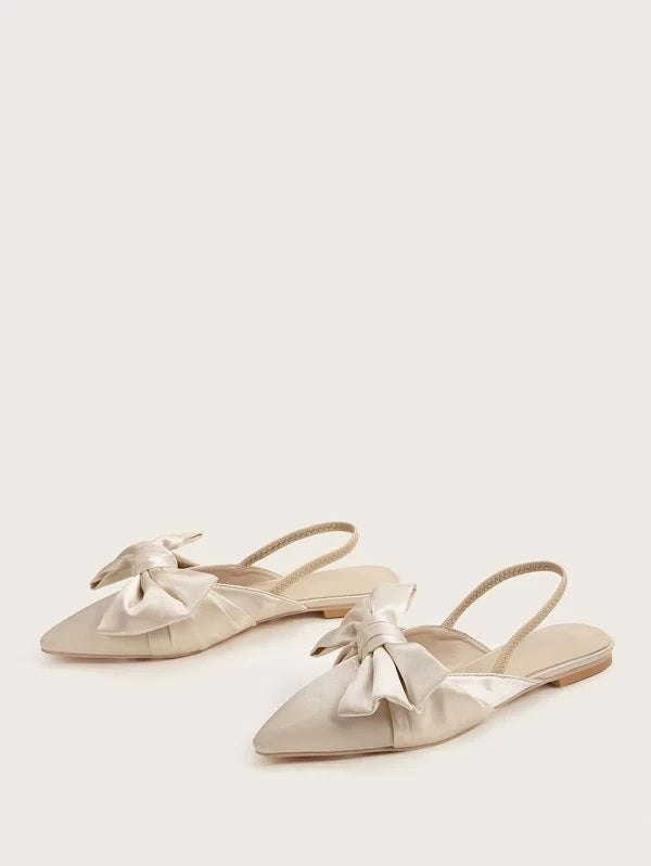 CM-SHS107384 Women Trendy Seoul Style Bow Decor Slingback Flats - Beige