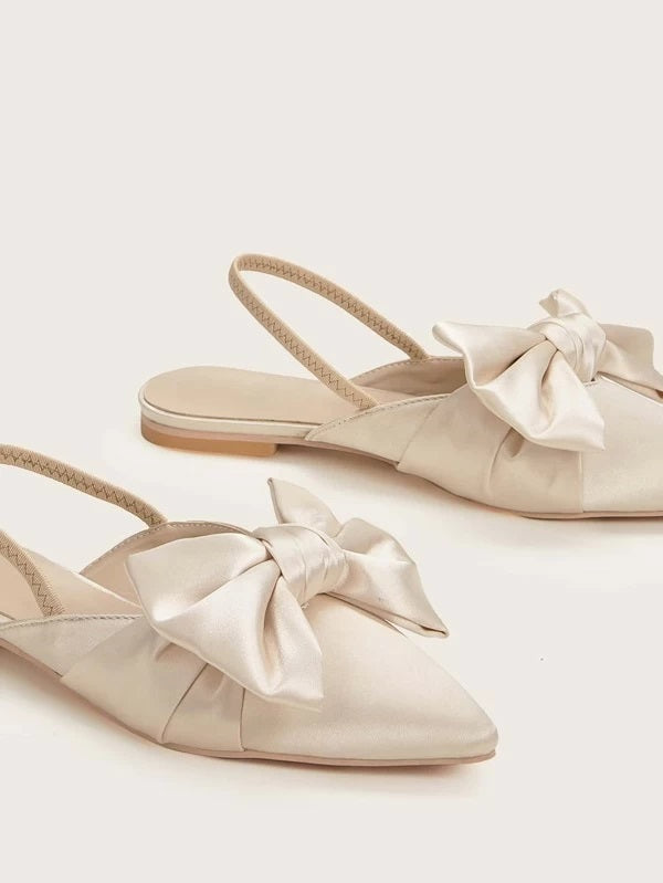 CM-SHS107384 Women Trendy Seoul Style Bow Decor Slingback Flats - Beige