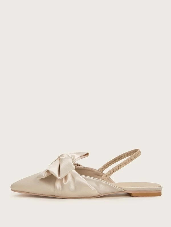 CM-SHS107384 Women Trendy Seoul Style Bow Decor Slingback Flats - Beige