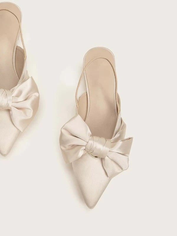 CM-SHS107384 Women Trendy Seoul Style Bow Decor Slingback Flats - Beige