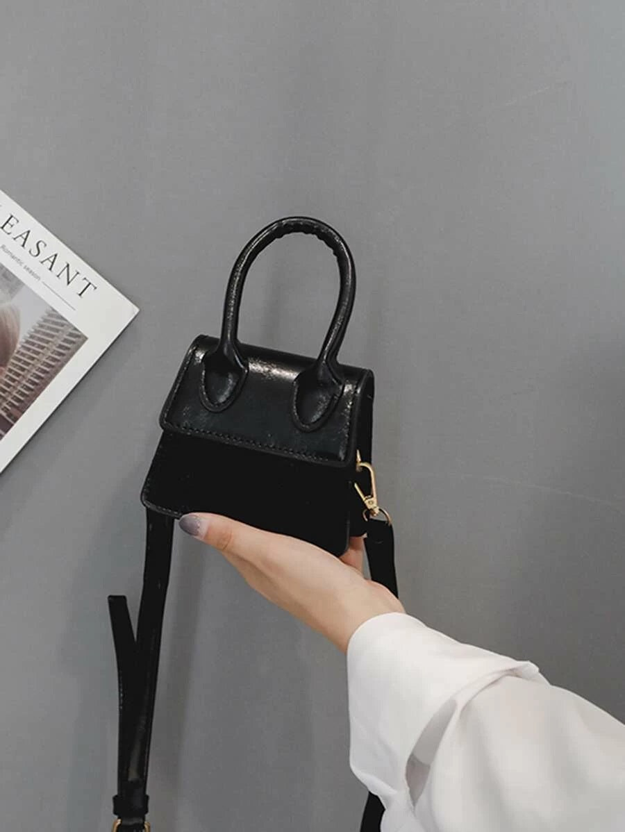 CM-BGS109599 Women Trendy Seoul Style Mini Flap Satchel Bag - Black