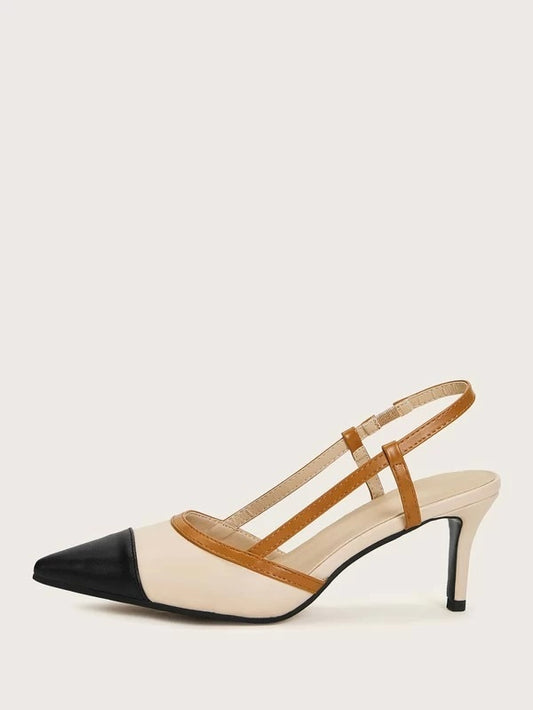 CM-SHS111428 Women Elegant Seoul Style Point Toe Color Block Stiletto Heels