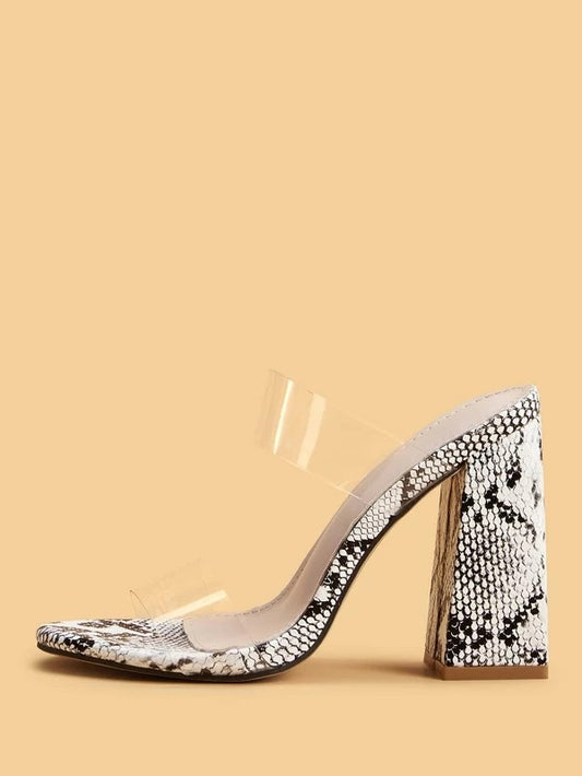 CM-SHS111636 Women Trendy Seoul Style Double Clear Strap Chunky Heeled Mules