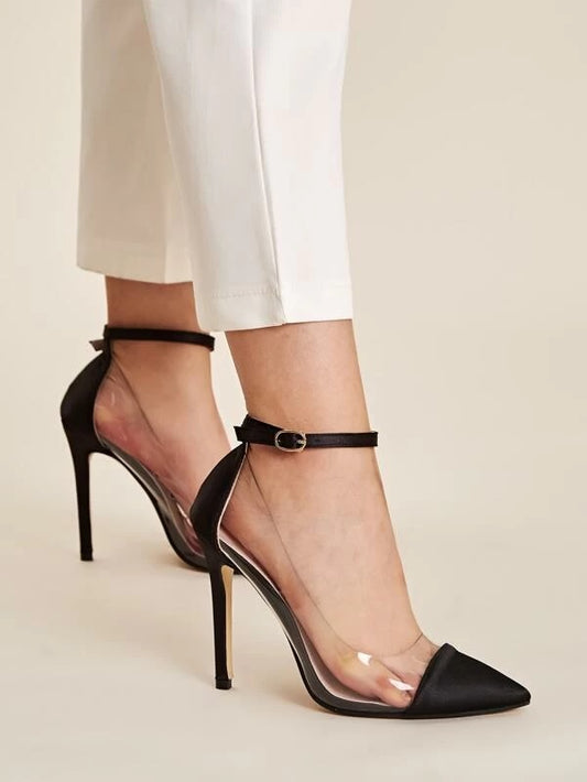 CM-SHS115021 Women Elegant Seoul Style Point Toe Ankle Strap Stiletto Heels - Black