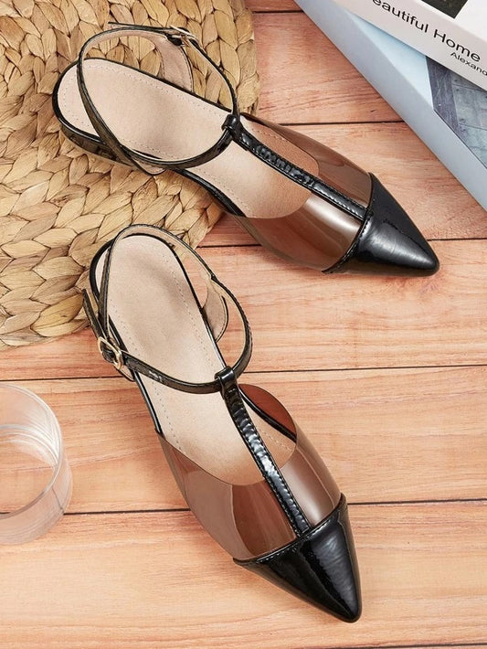 CM-SHS116795 Women Elegant Seoul Style Point Toe T-Strap Flats - Black