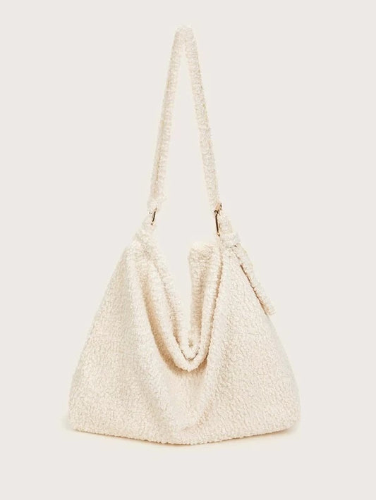 CM-BGS116002 Women Casual Seoul Style Faux Fur Fuzzy Slouch Bag - Beige