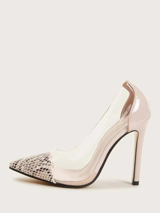 CM-SHS119947 Women Elegant Seoul Style Snakeskin Print Point Toe Stiletto Heels