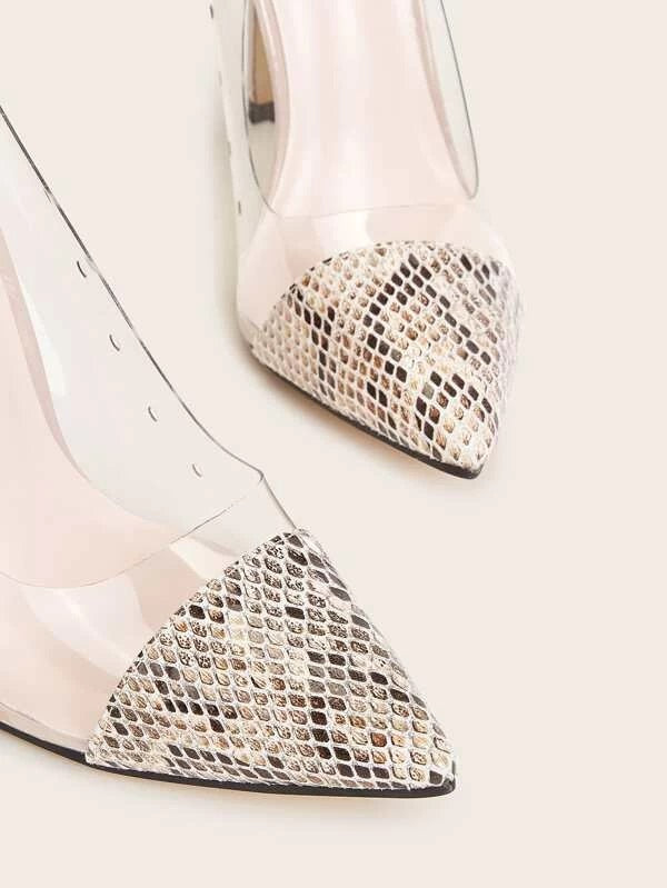 CM-SHS119947 Women Elegant Seoul Style Snakeskin Print Point Toe Stiletto Heels