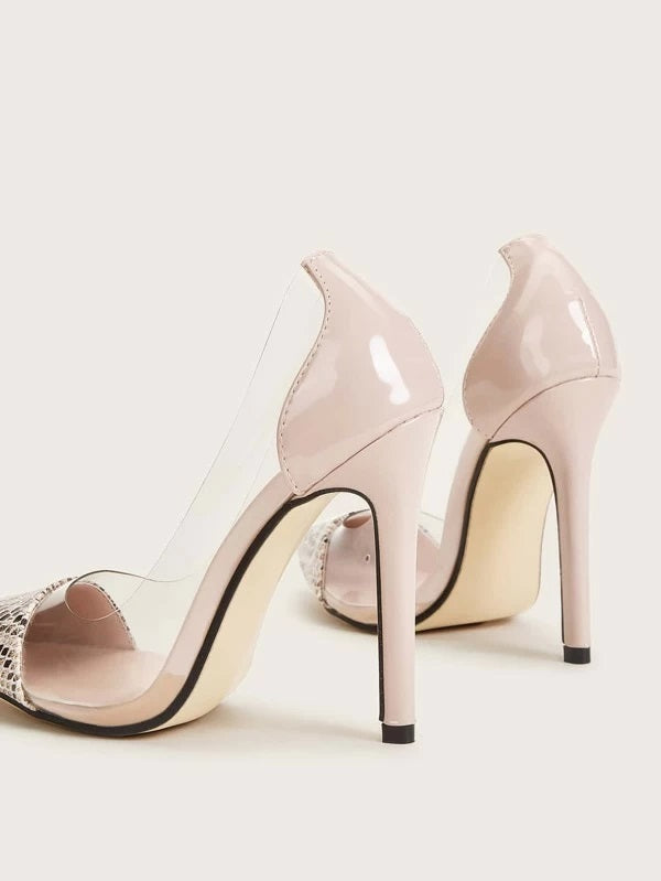 CM-SHS119947 Women Elegant Seoul Style Snakeskin Print Point Toe Stiletto Heels