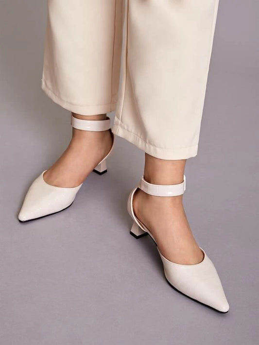 CM-SHS107402 Women Trendy Seoul Style Point Toe Croc Ankle Strap Heels - Apricot