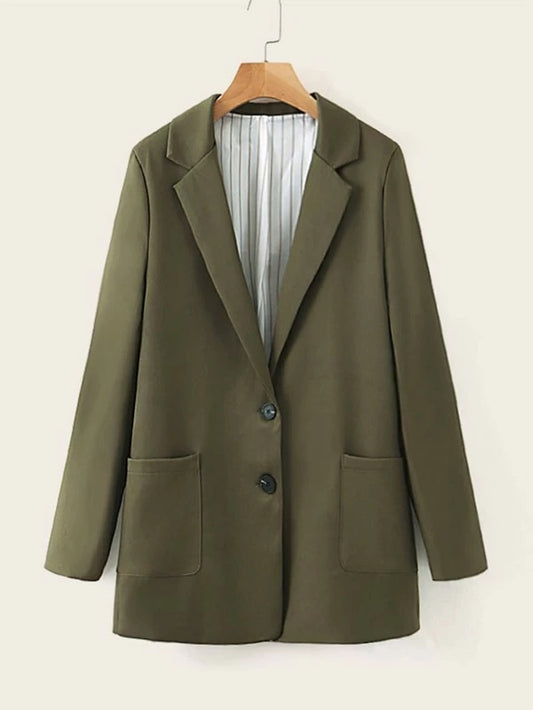 CM-CS122977 Women Elegant Seoul Style Long Sleeve Lapel Collar Single-Breasted Blazer - Army Green