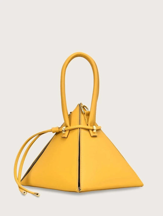 CM-BGS123342 Women Trendy Soul Style Pyramid Satchel Bag With Drawstring - Yellow
