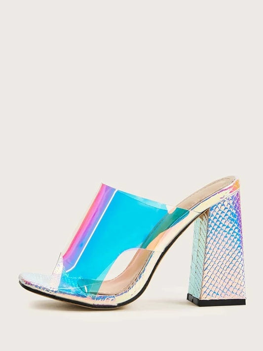 CM-SHS125217 Women Elegant Seoul Style Peep Toe Snakeskin Chunky Heels