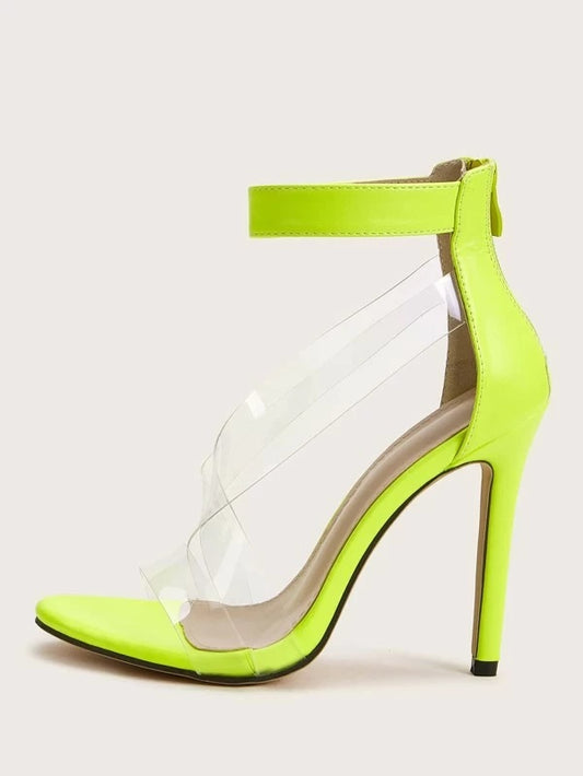 CM-SHS127309 Women Elegant Seoul Style Neon Open Toe Stiletto Heels - Green